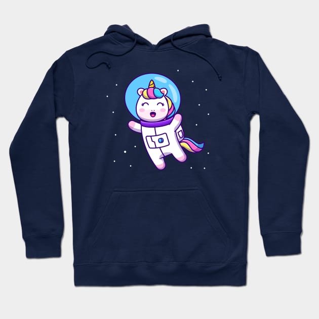 Cute Unicorn Astronaut Floating In Space Cartoon Hoodie by Catalyst Labs